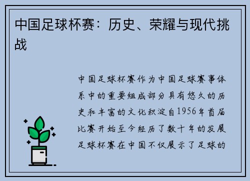 中国足球杯赛：历史、荣耀与现代挑战